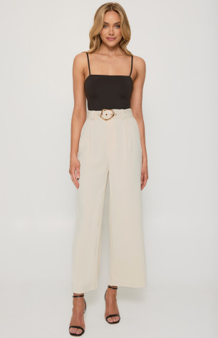 High Waisted Pants with Gold Belt Buckle Feature (SPA453)