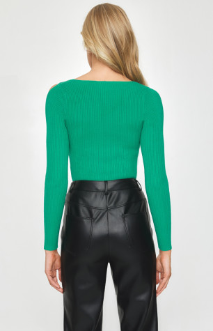 Shoulder Cut Out Knit Top in Green