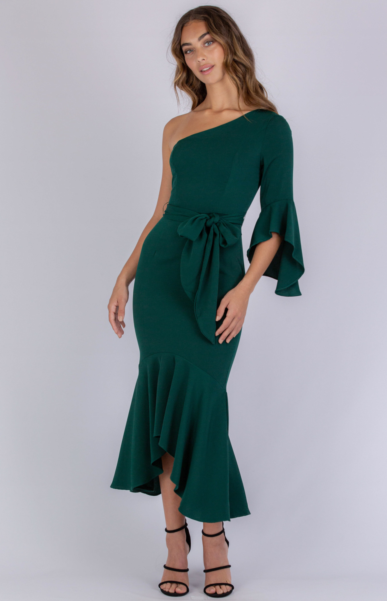 One shoulder sale waterfall dress