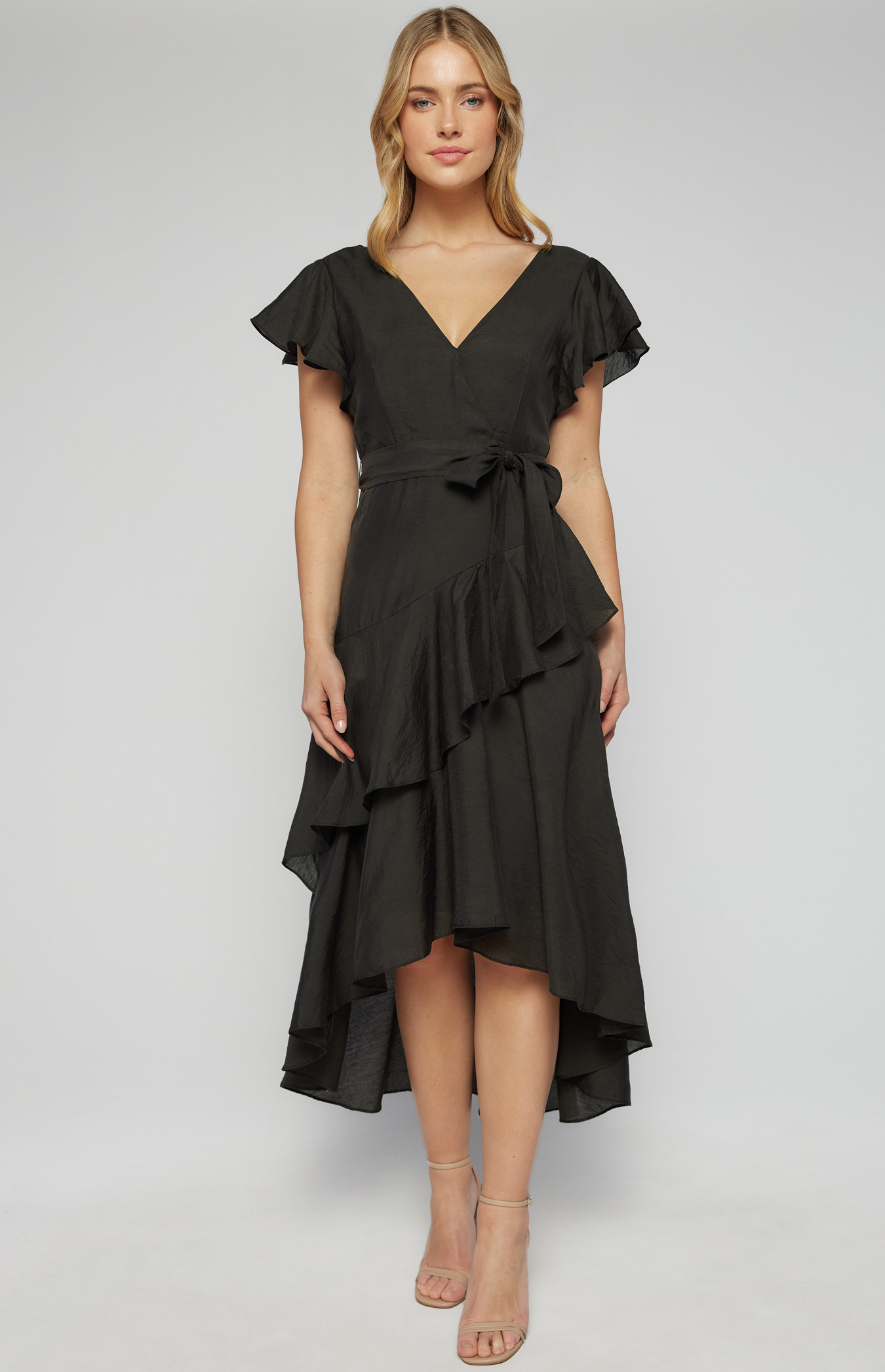 Textured Waterfall Frill Hem Midi Dress (ADR1161-2A)