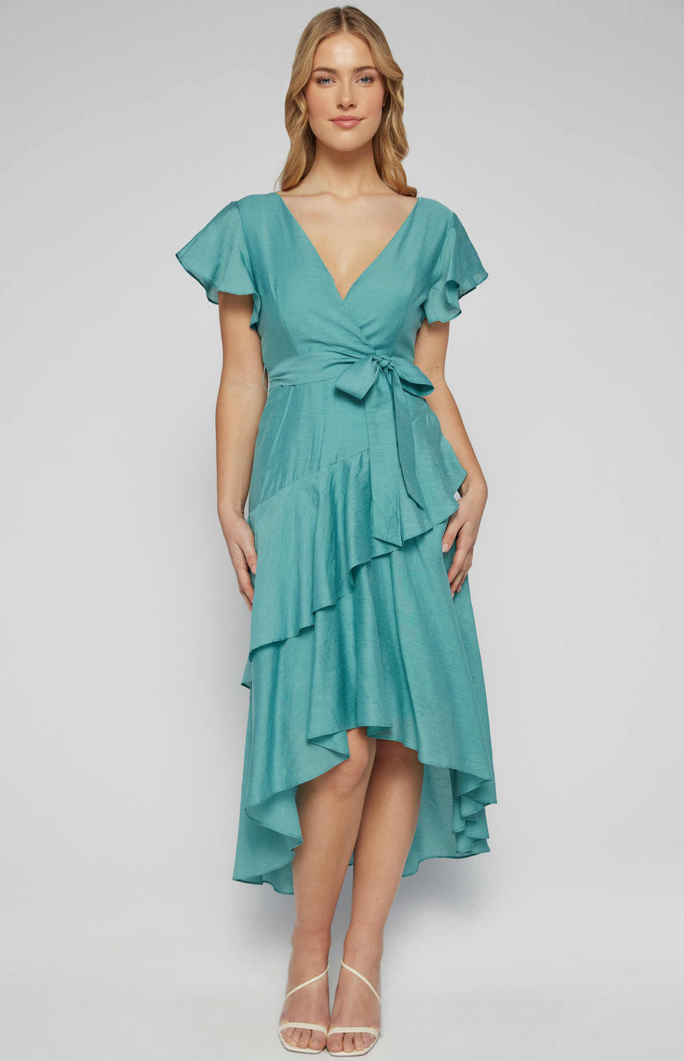 Textured Waterfall Frill Hem Midi Dress (ADR1161-2A)