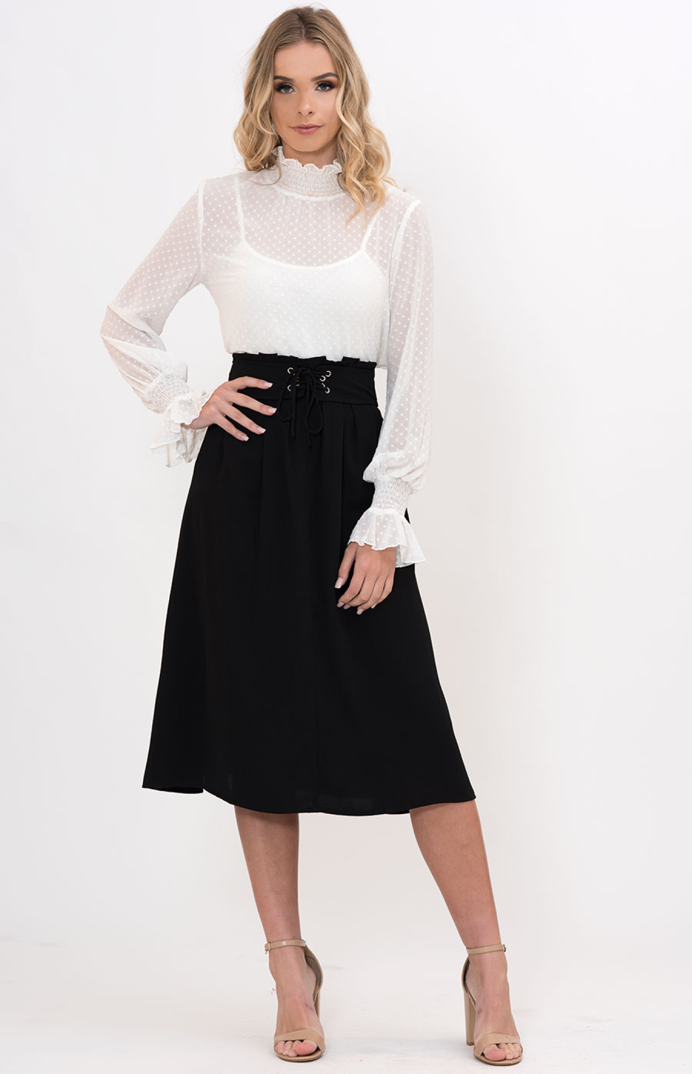 High Waist Paper Bag Belted Skirt ASK303A Style State