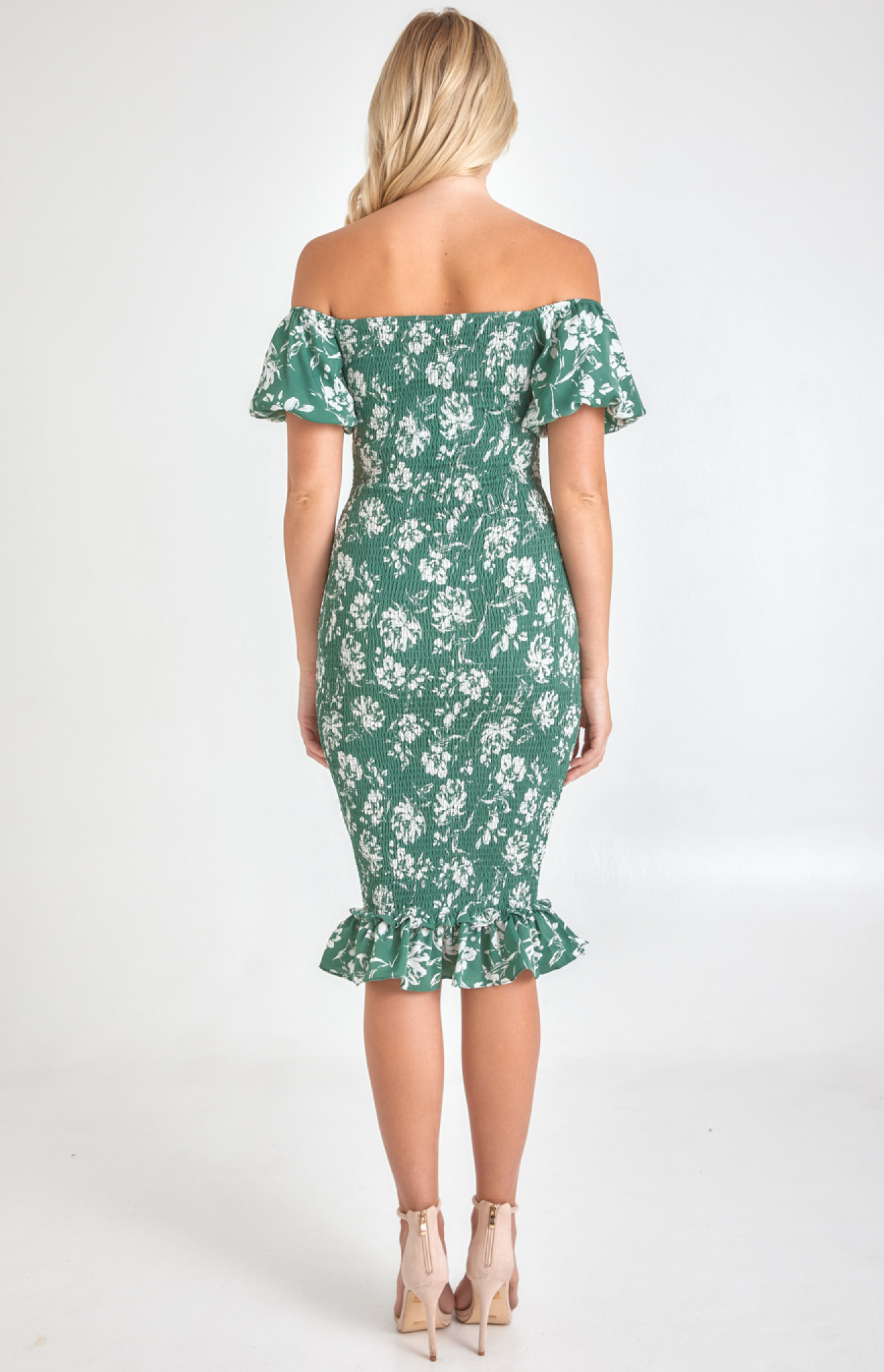 Bottle green bardot dip hem clearance dress