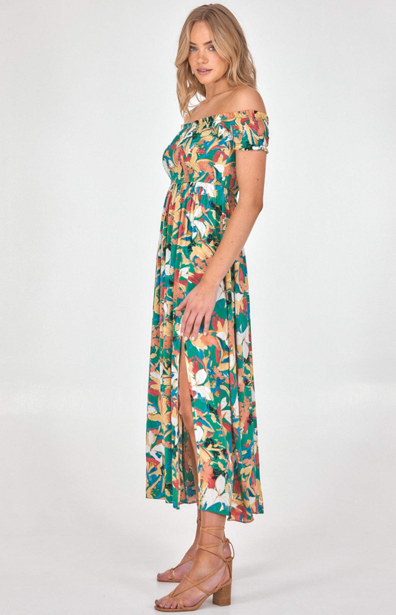 Shirred bodice 2024 maxi dress