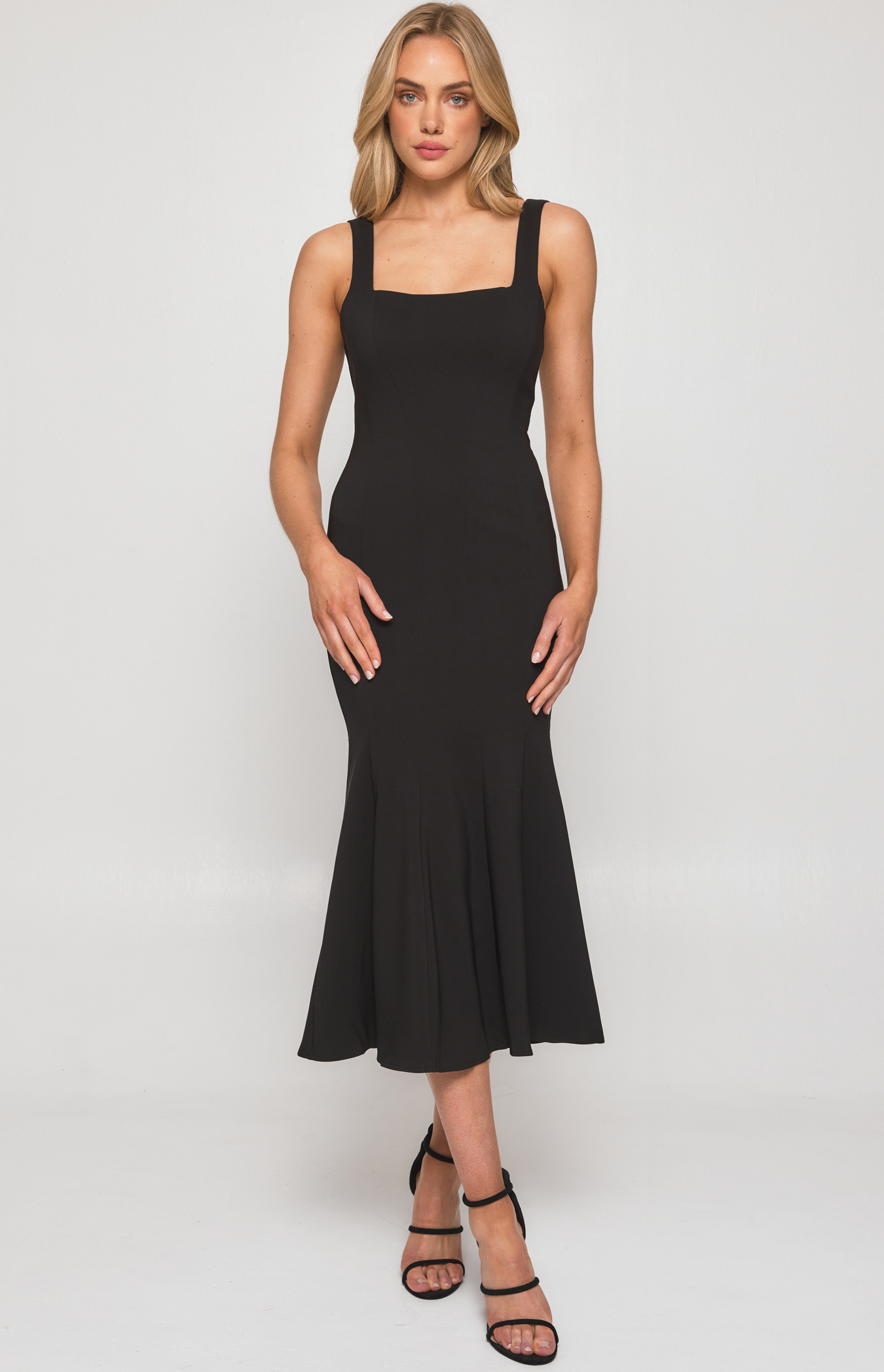 Square Neckline Fishtail Midi Dress with Panel Detailing (SDR1250A)