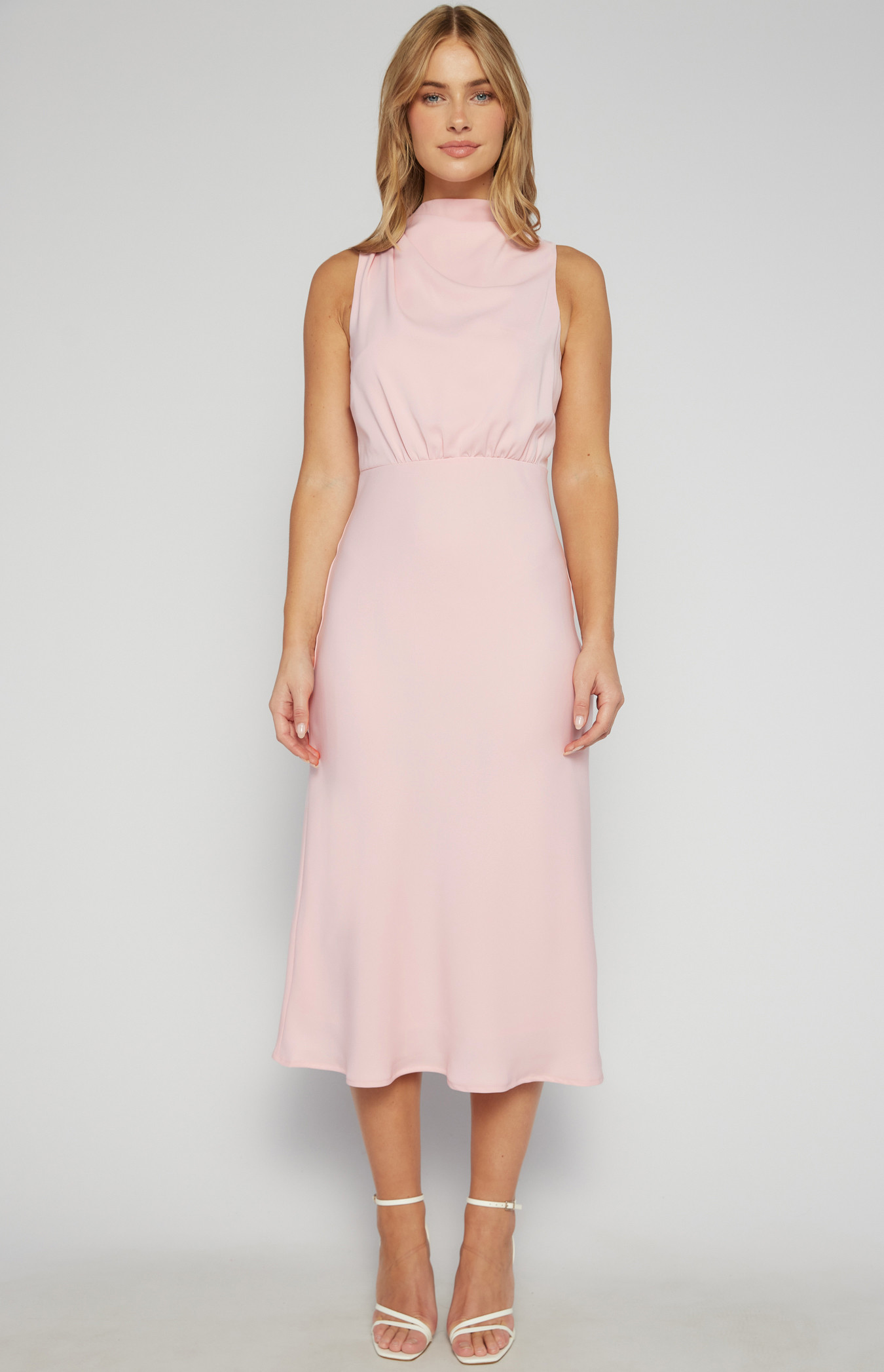 High Cowl Neck A Line Midi Dress (SDR1562A)