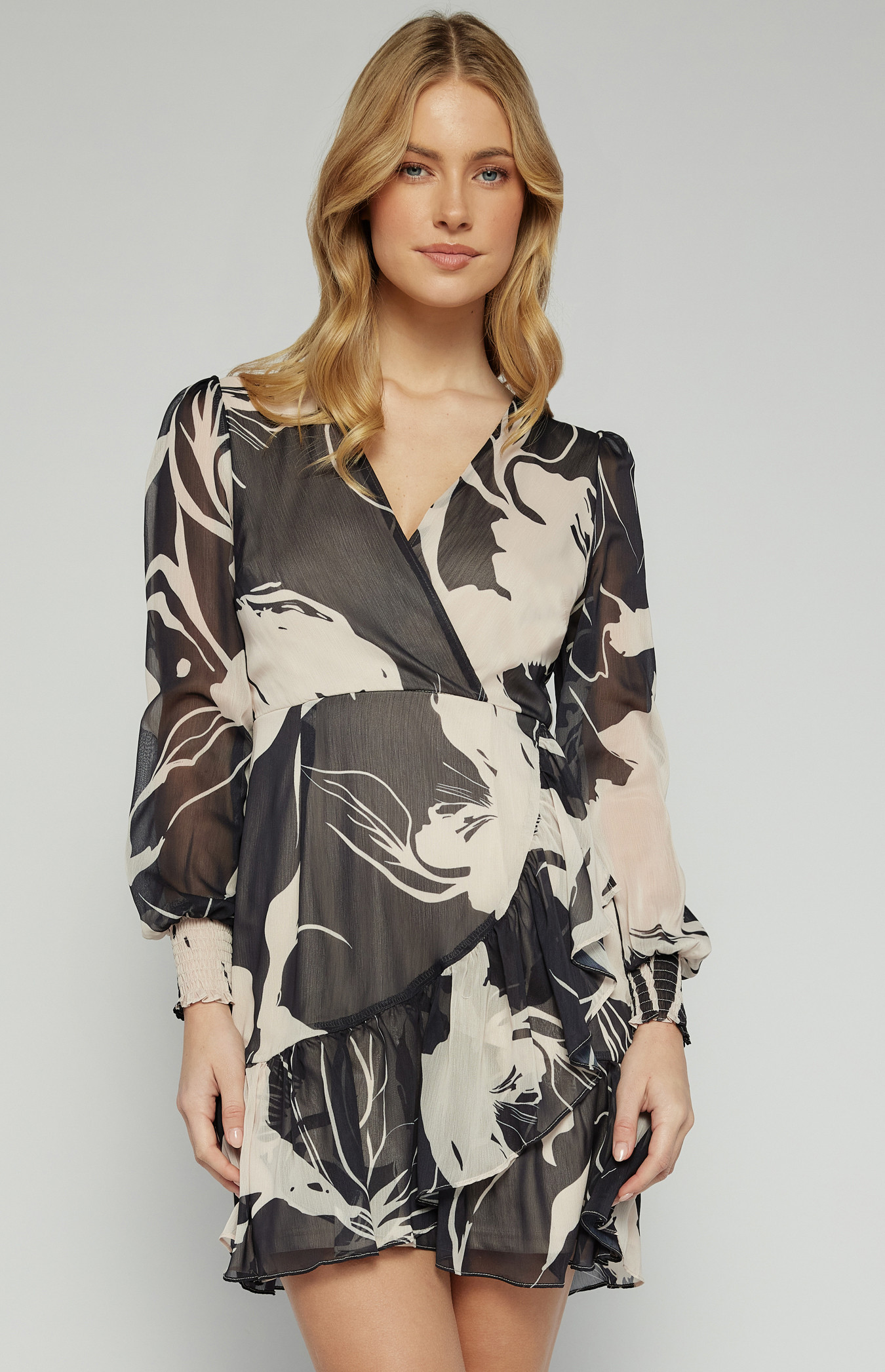 Chiffon Abstract Print Dress with Ruffle Hem (SDR1581B)