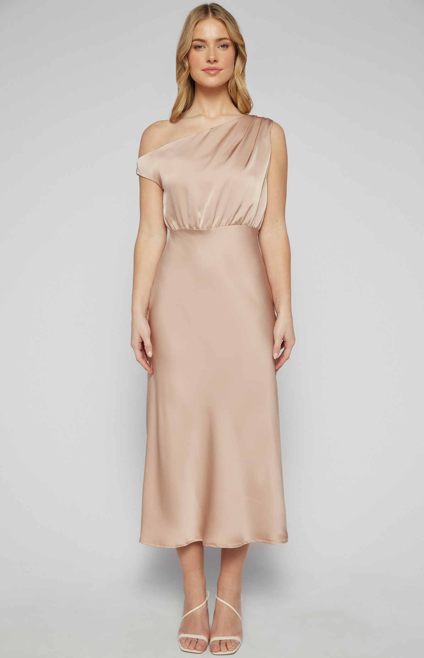 One Shoulder Detail Satin Midi Dress (SDR1602A)