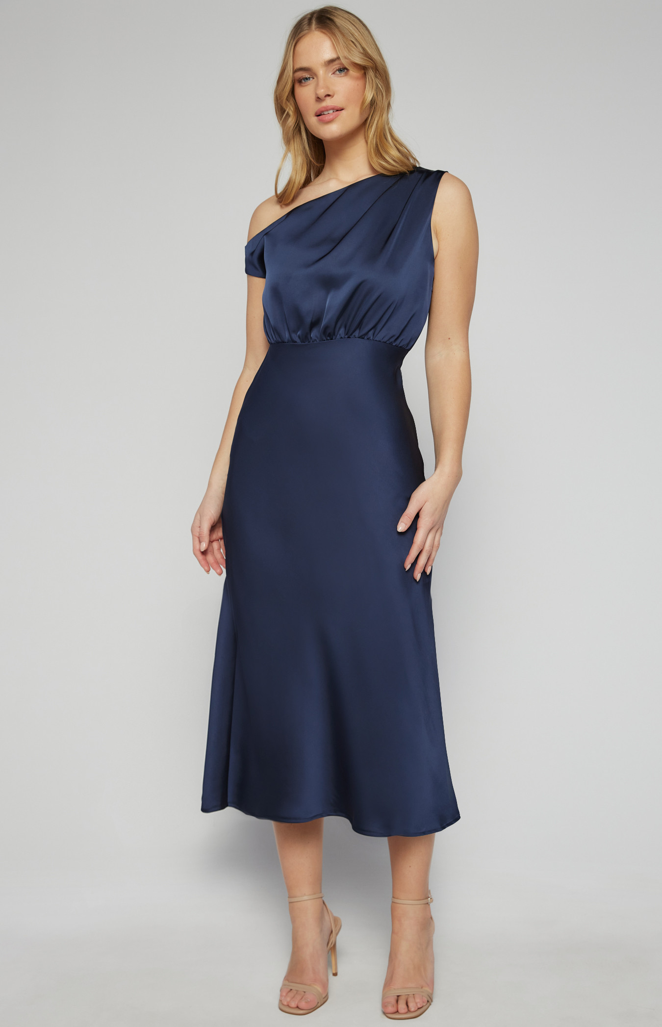 One Shoulder Detail Satin Midi Dress (SDR1602A)