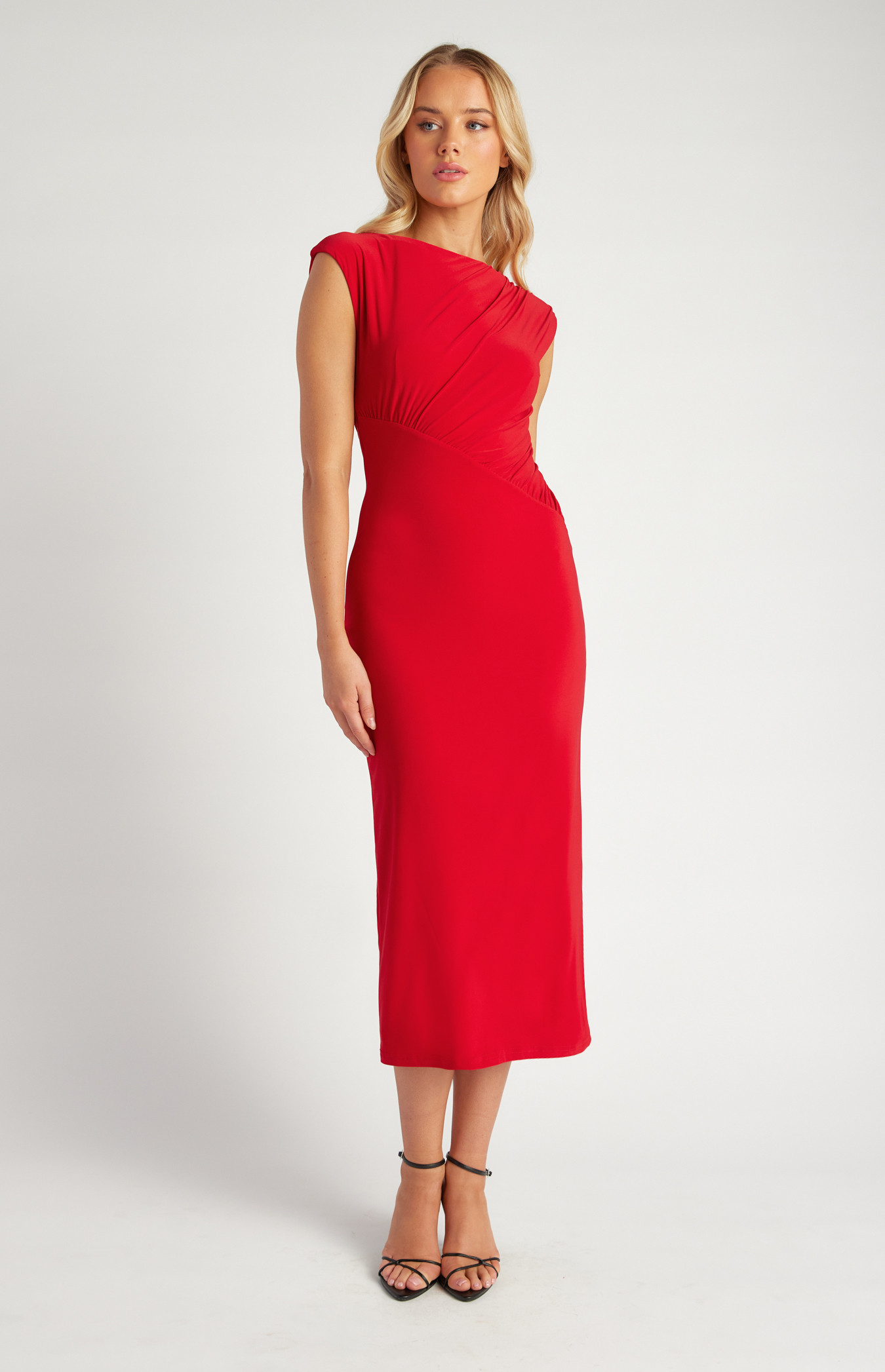 Gathered Bodice Seam Detail Jersey Midi Dress (SDR1615A)