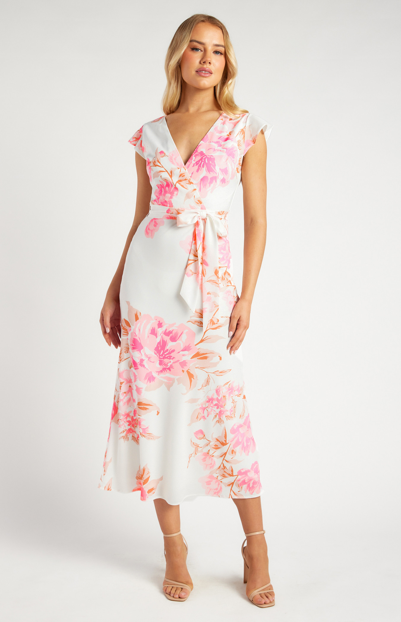 Floral Print Frill Sleeve Midi Dress (SDR1621A)