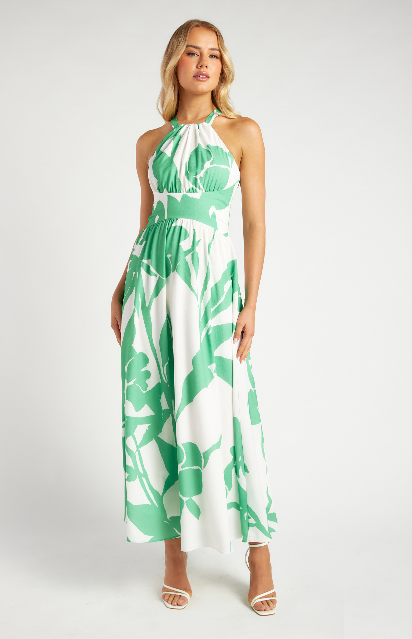 Abstract Floral Halter Neck Maxi Dress (SDR1657A)