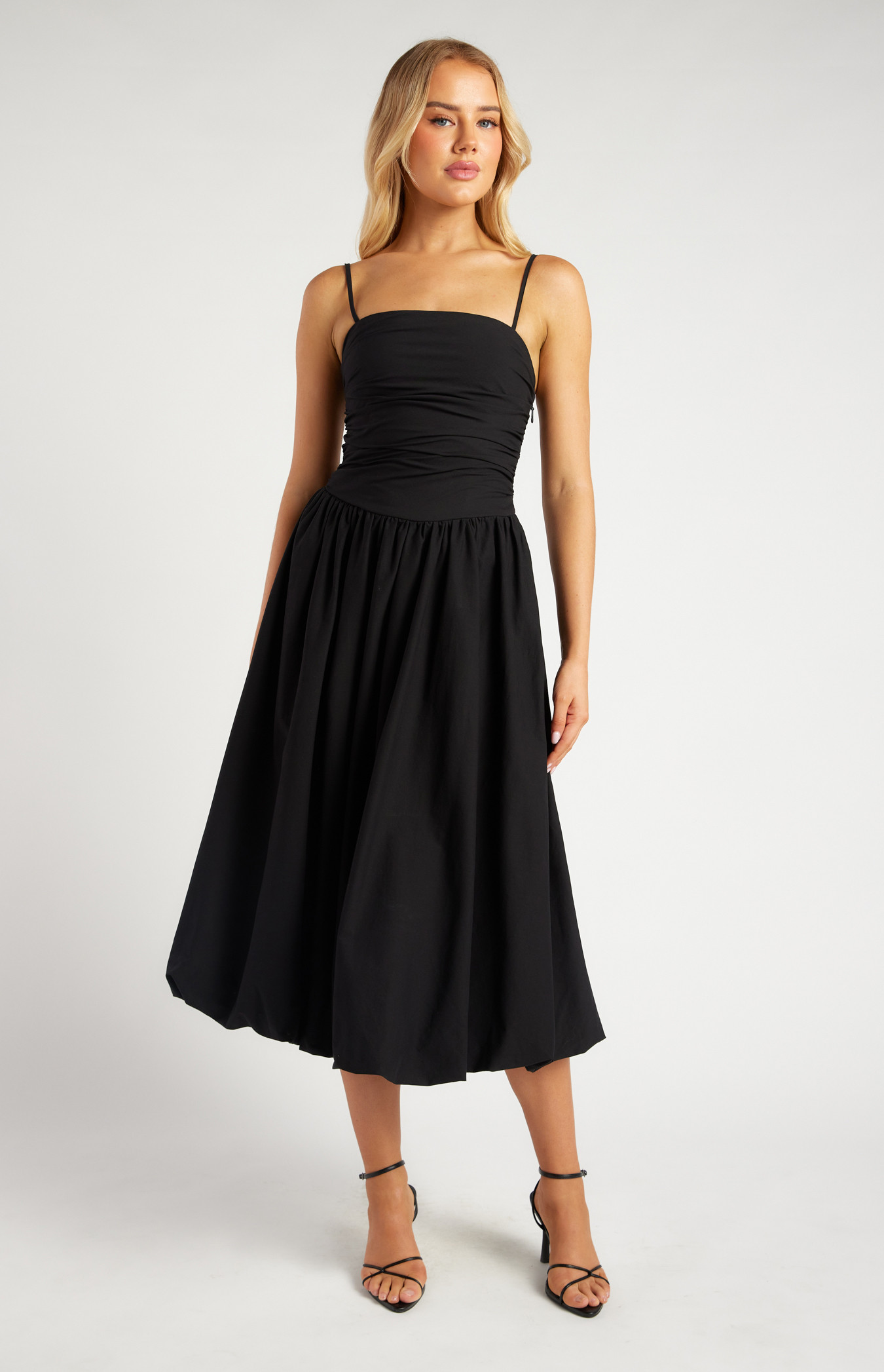 Ruched Bodice Bubble Hem Midi Dress (SDR1712A)