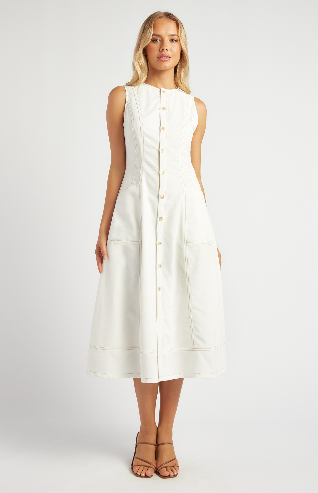 Marble Button Up Linen Blend Midi Dress with Pockets (SDR1720B)