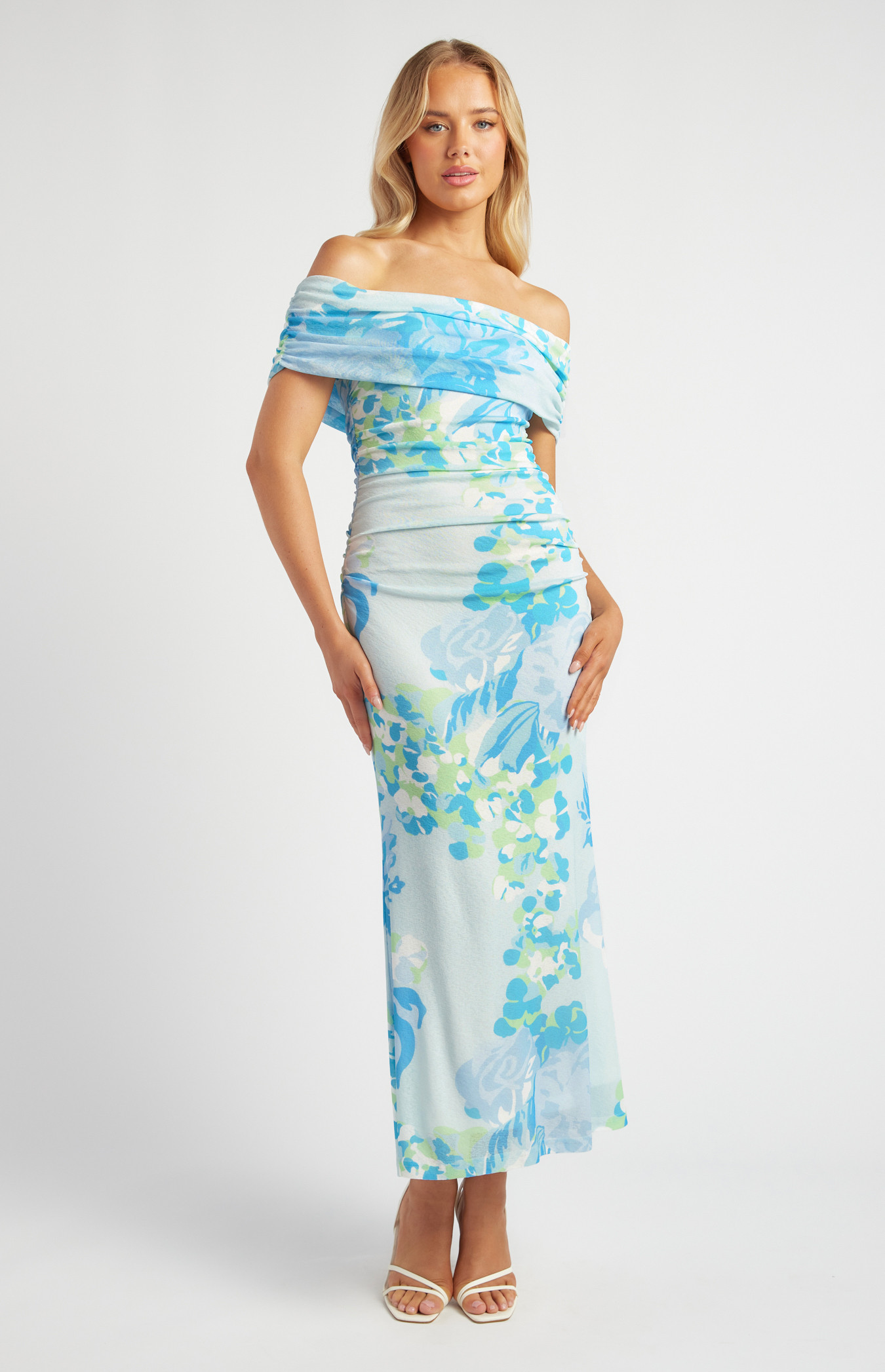 Tissue Jersey Off Shoulder Floral Print Maxi Dress (SDR1729A)