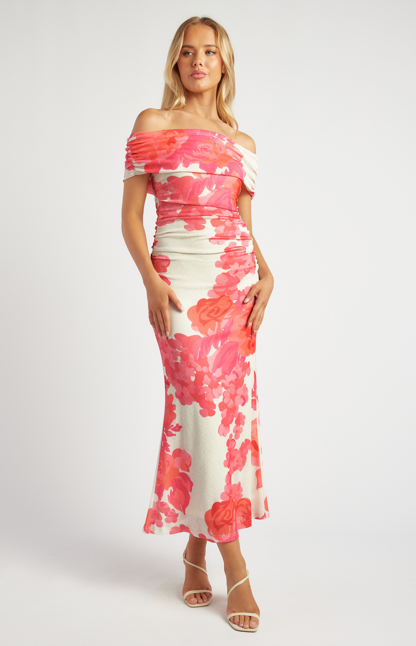 Tissue Jersey Off Shoulder Floral Print Maxi Dress (SDR1729A)