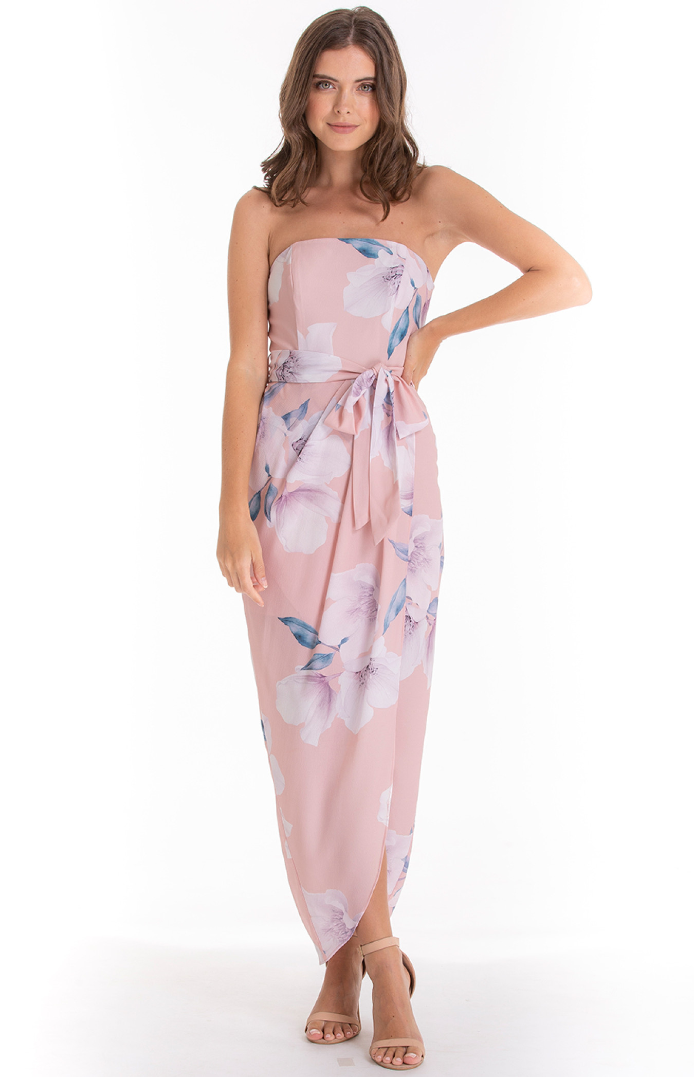Floral Strapless Dress with Belt detail (SDR410A) | Style State