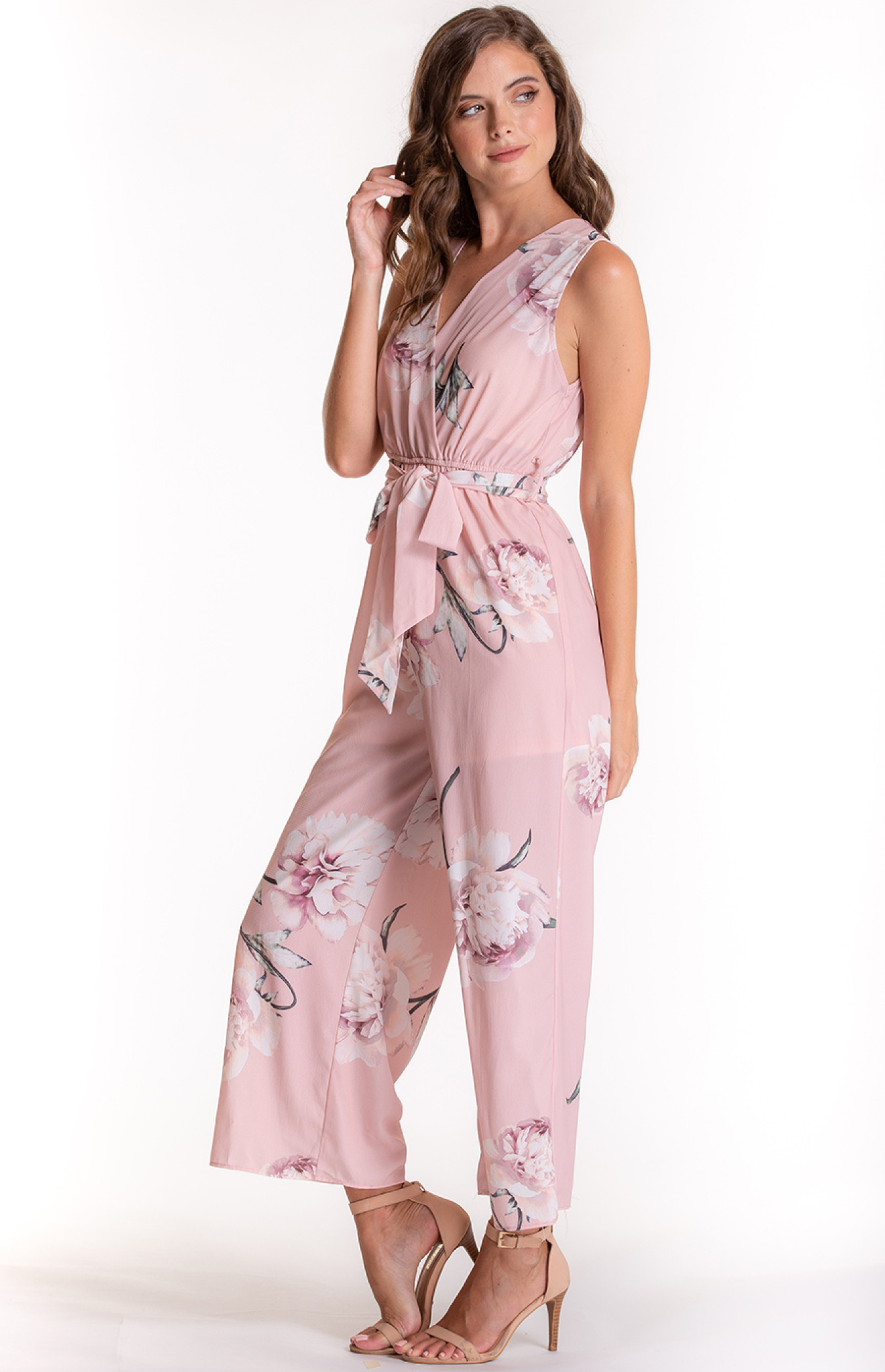 Sleeveless floral sales jumpsuit