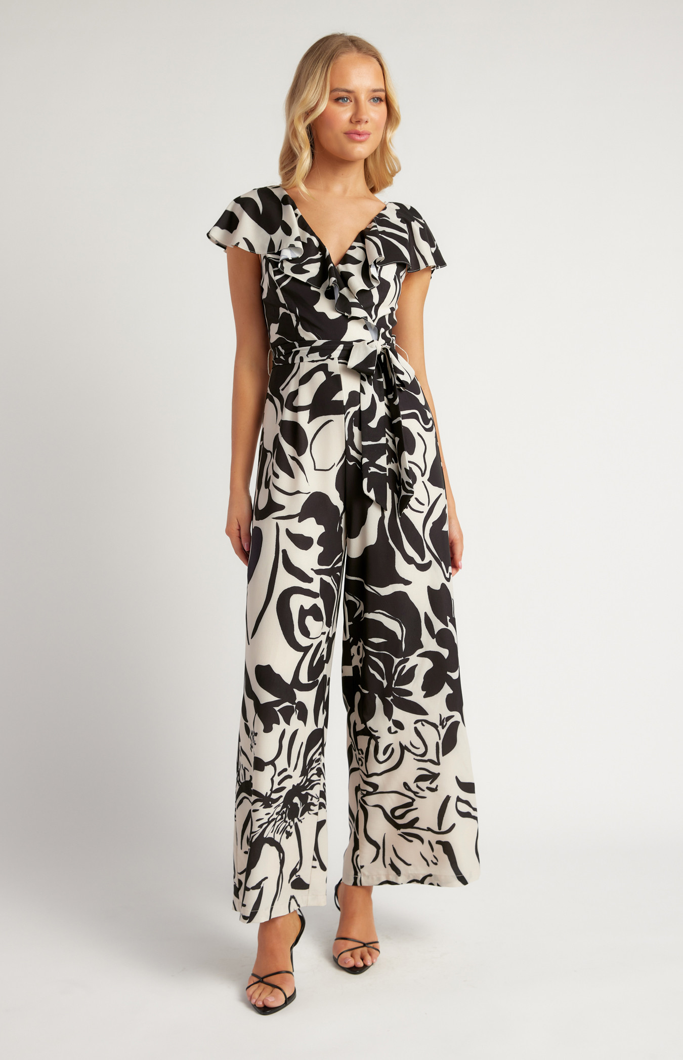 Gradient Floral Print Frill Neckline Jumpsuit (SJP602A)