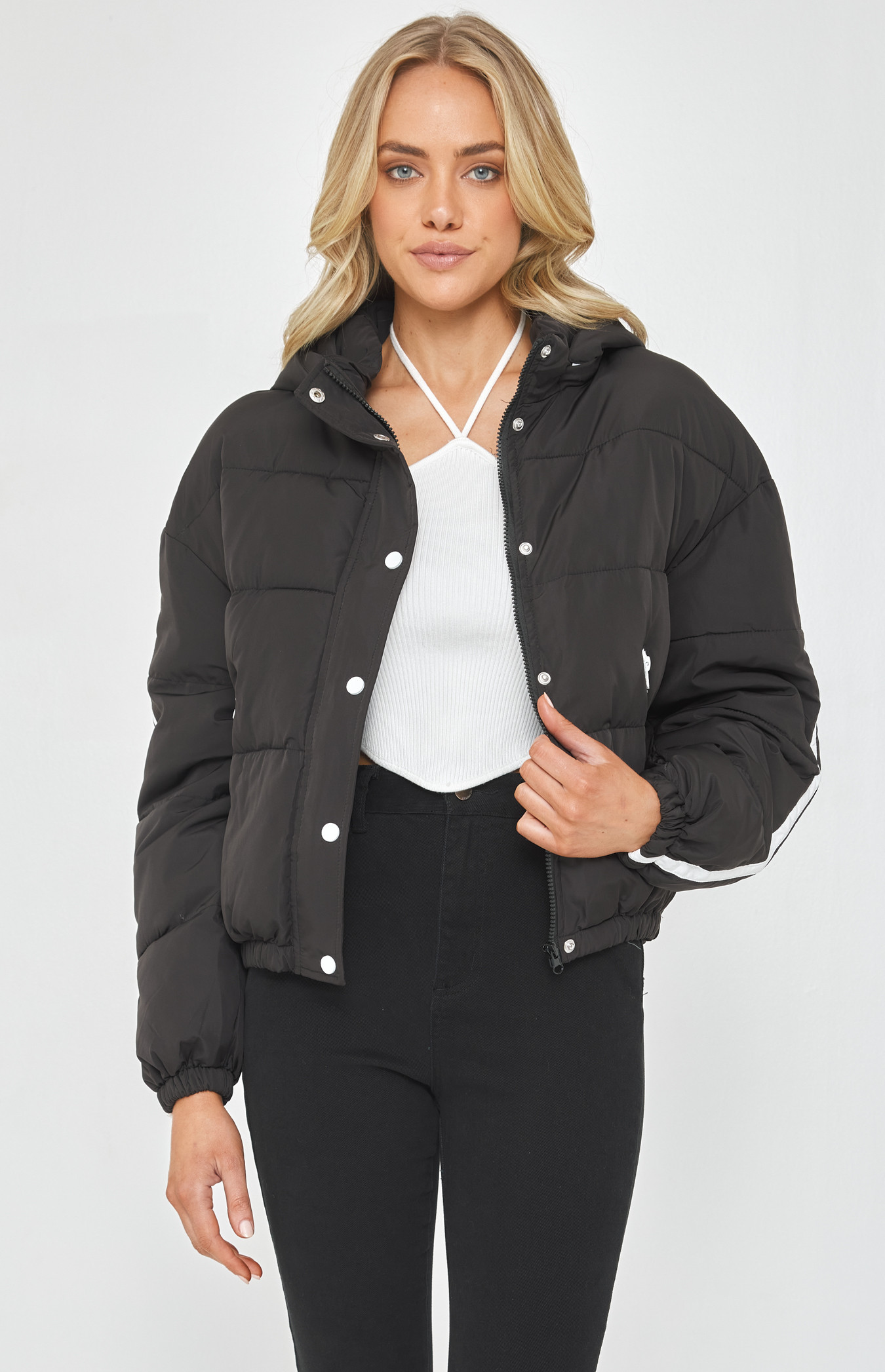 Contrast Binding Puffer Jacket with Removable Hood (SJT372A) | Style State
