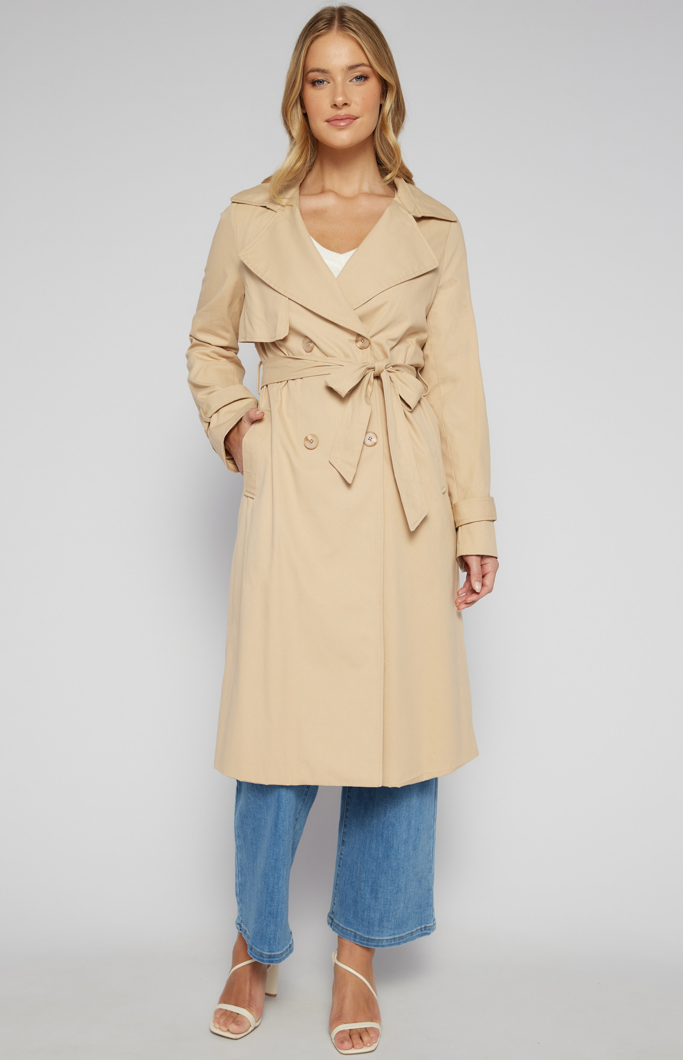 Long Line Collared Trench Coat with Button and Pocket Details (SJT375B ...