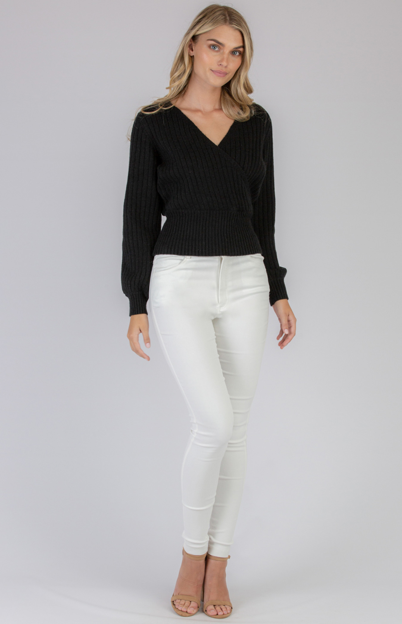 Textured Cross Front Knit Top with Belt (SKN350) | Style State
