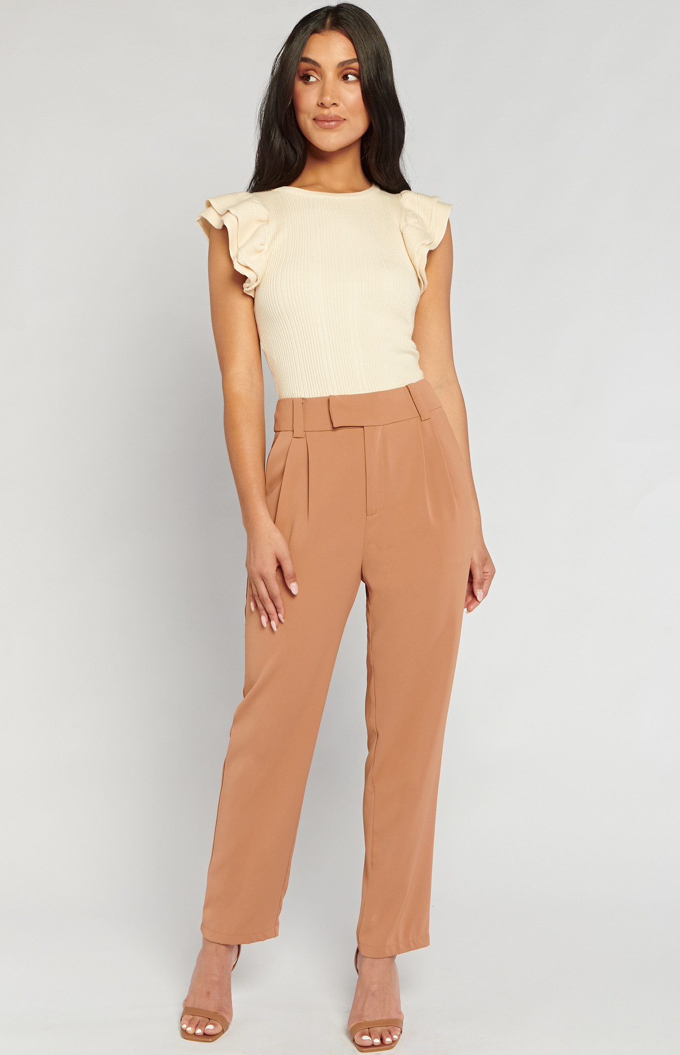 Exceptional Style Beige Paperbag Corduroy Pants