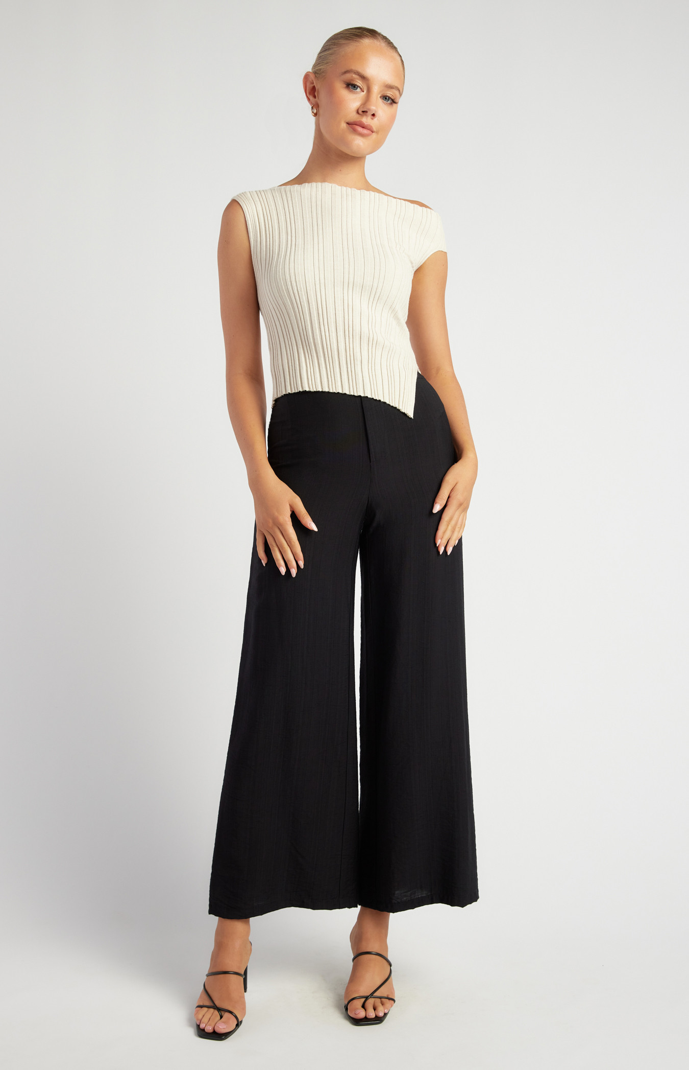 Elastic Back Waist Textured Pants with Marble Button (SPA511B)