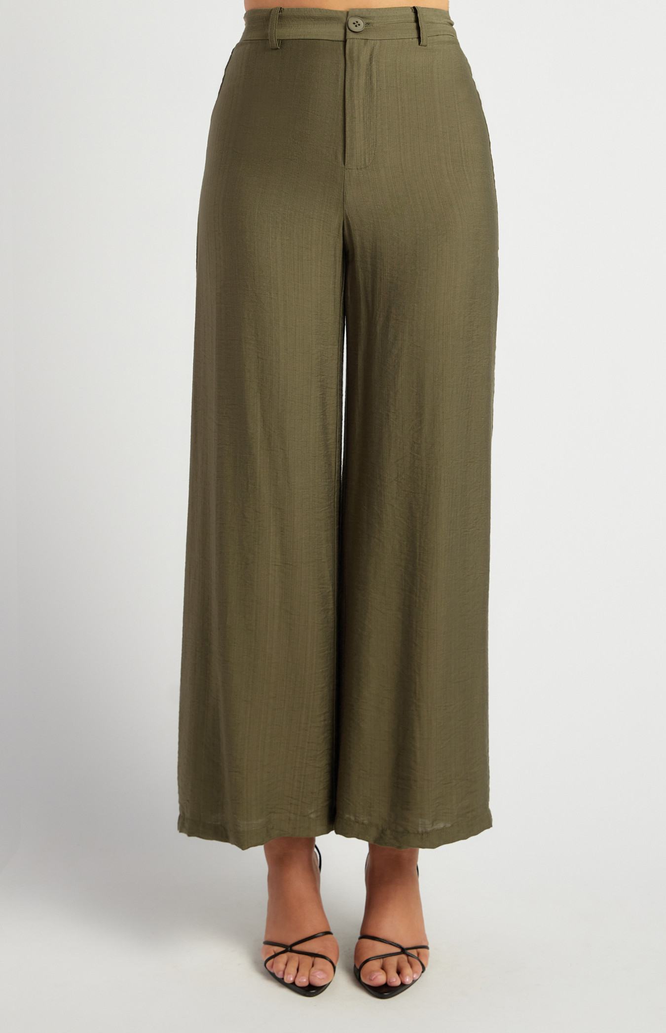 Elastic Back Waist Textured Pants with Marble Button (SPA511B)