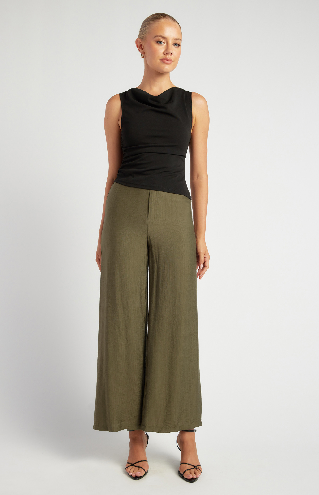 Elastic Back Waist Textured Pants with Marble Button (SPA511B)