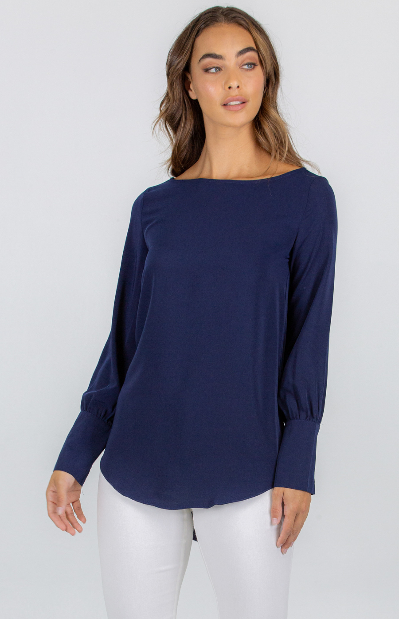Boat Neckline Long Sleeve Top (STO349B) | Style State