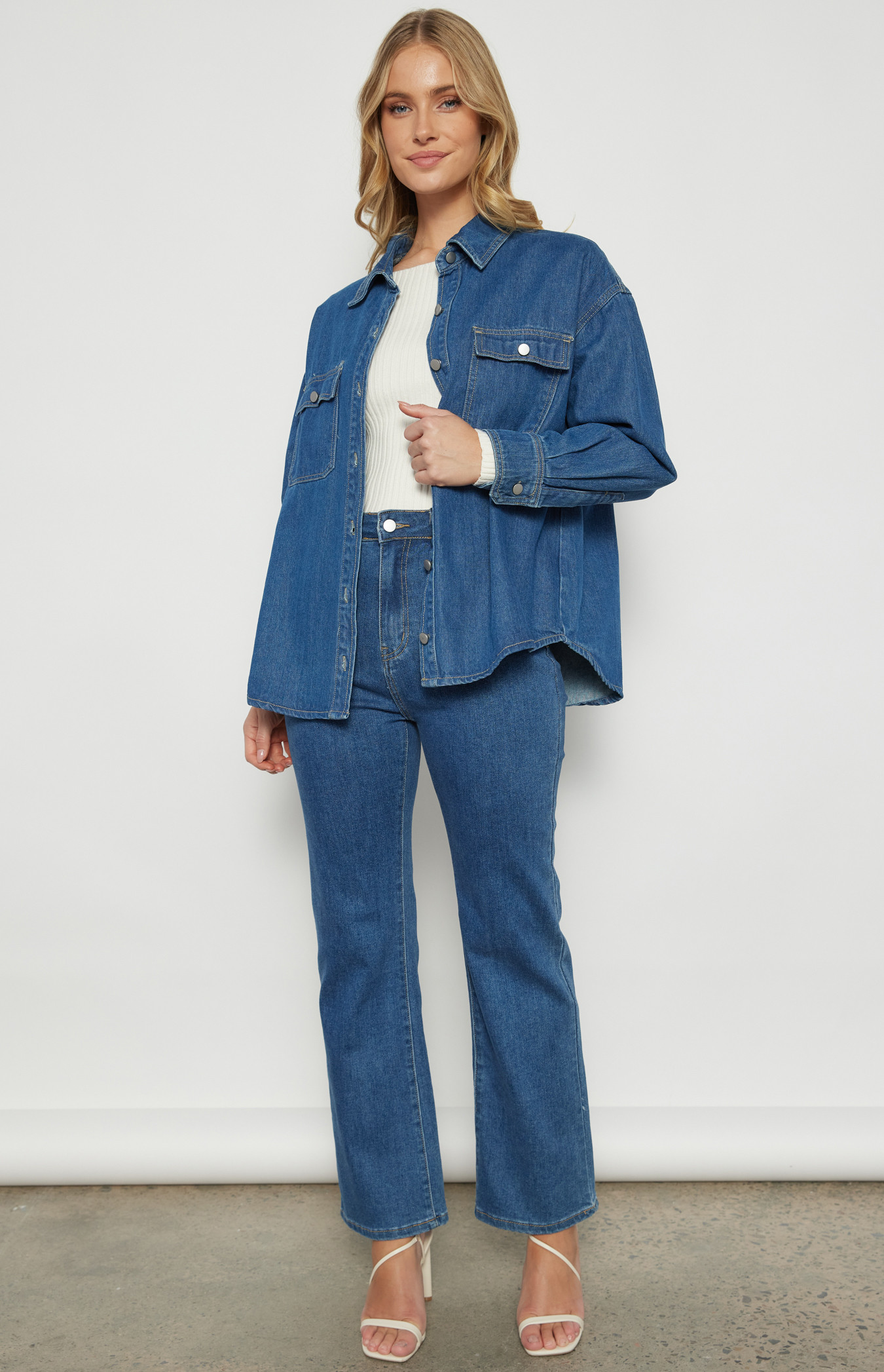 Button Up Denim Shacket with Front Pockets (WDM614A)