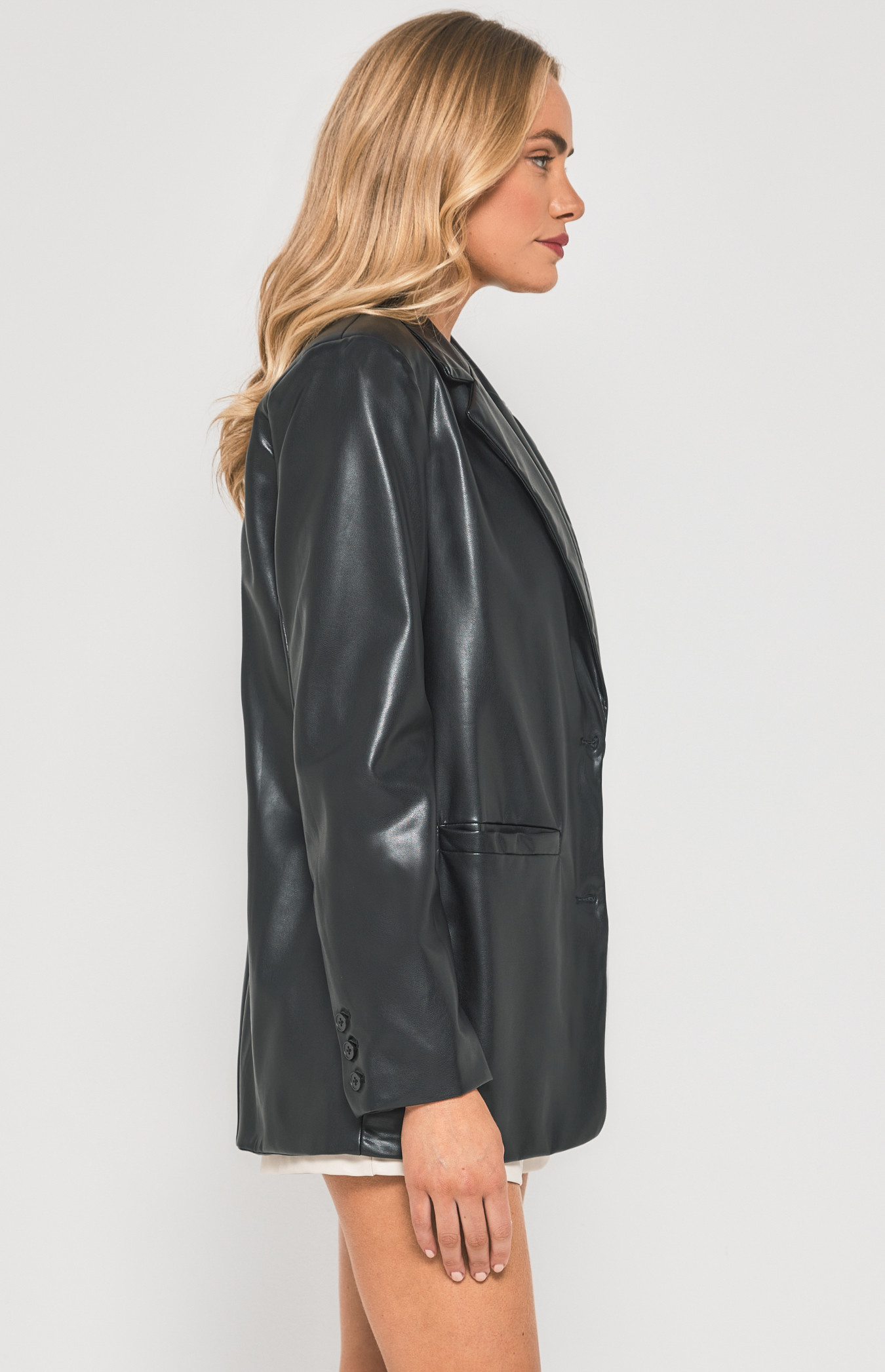 Faux Leather Blazer with Functional Pockets (WJT223A)
