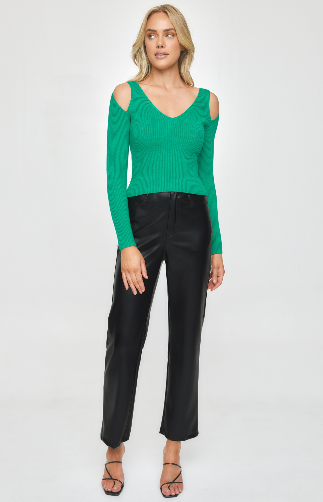 Shoulder Cut Out Knit Top in Green