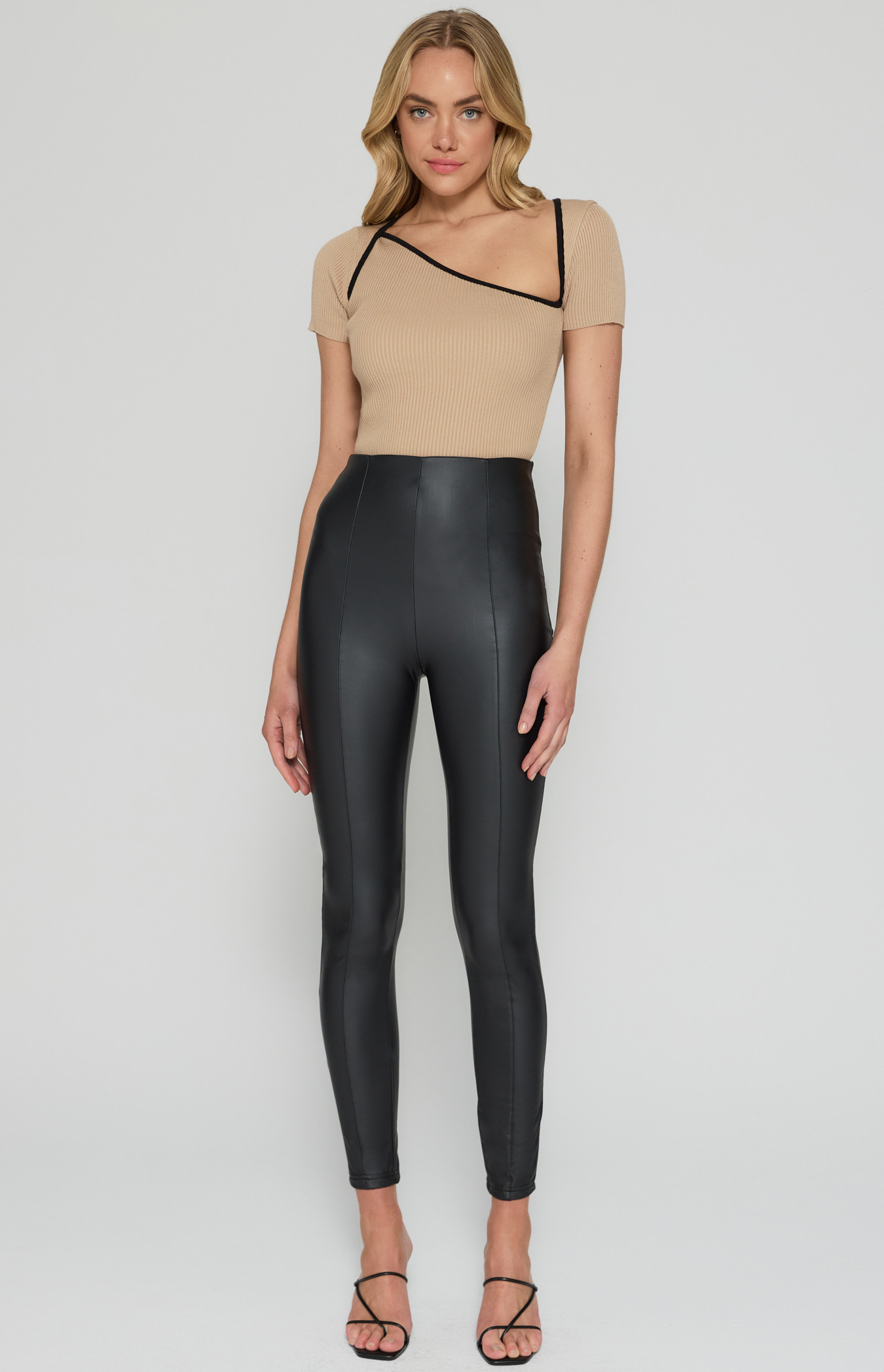 Front Seam Faux Leather Leggings In Black, ONLY