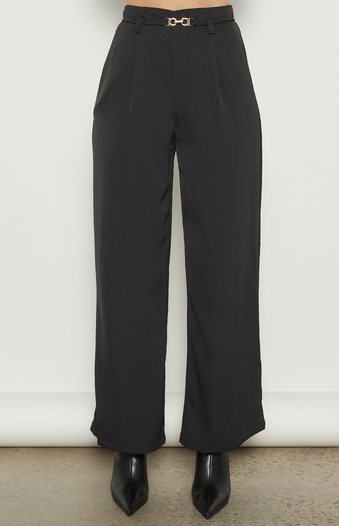 Wide Leg Pants with Thin Belt Gold Buckle Detail (WPA275B)