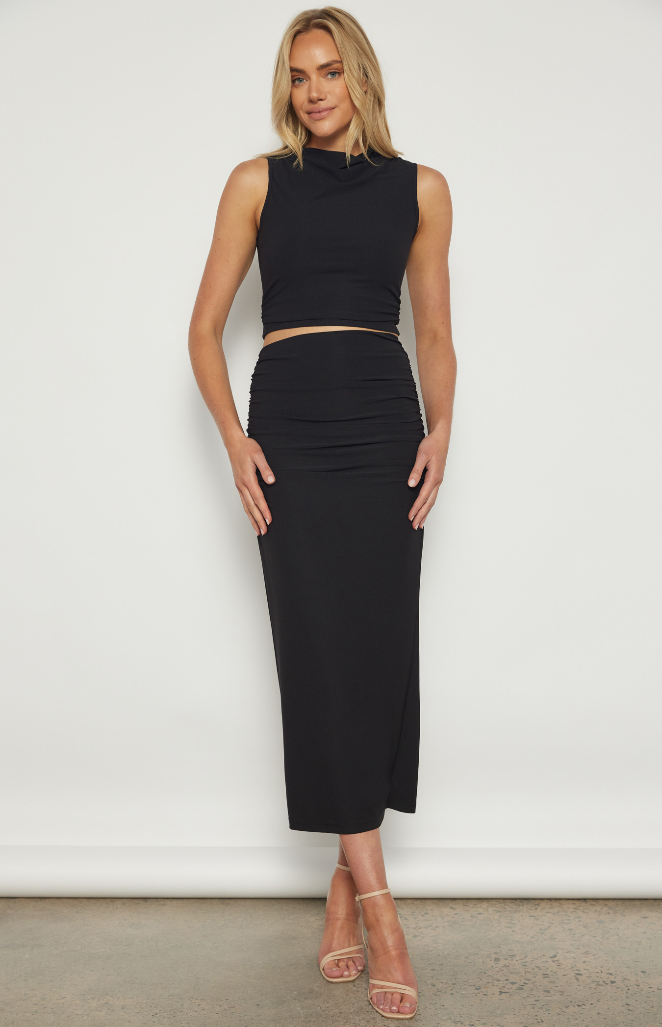 Ruched Detail Jersey Set with Top and Maxi Skirt (WSE348A)